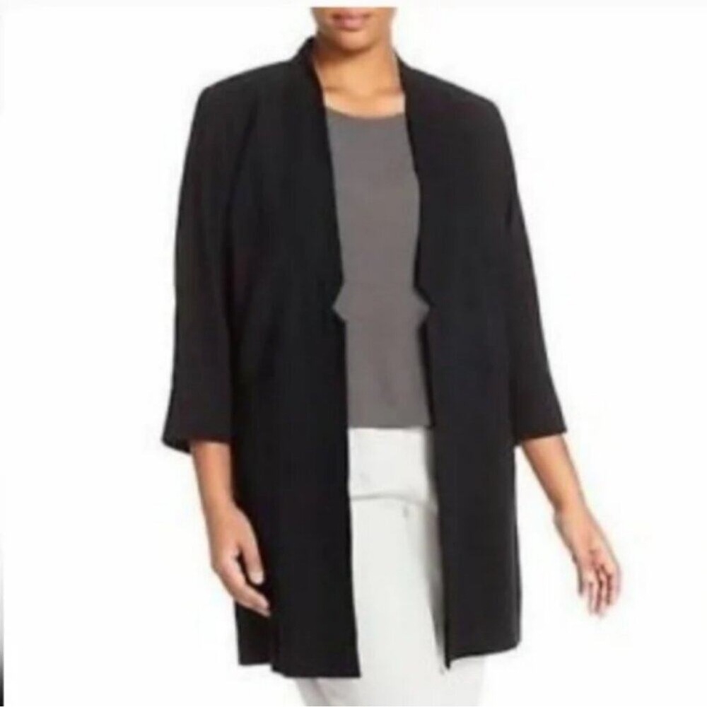 Eileen Fisher Silk Notch Collar Long Line Blazer Black Womens Large